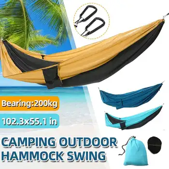 

2 Person Portable Canvas Hammock Travelling Outdoor Picnic Wooden Swing Chair Camping Hanging Bed Garden Furniture with Backpack