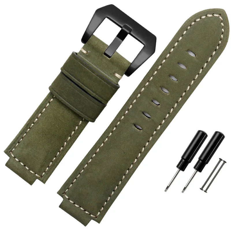 army green black Нубук ремешок из натуральной кожи для часов timex T2N721 T2N720 739 TW2T6300 ремешок 24*16 мм ремешок с винтом и инструментами - Цвет ремешка: army green black