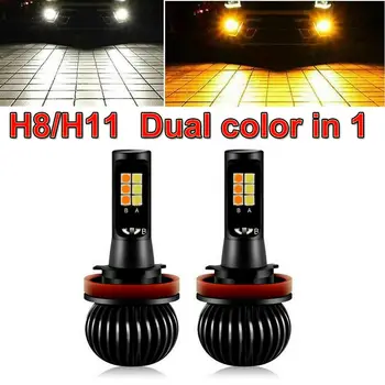 

2pcs 160W Car Lights 3030 LED Fog Bulbs White Amber Dual Color 12V Replacement Conversion Lamps Practical Useful