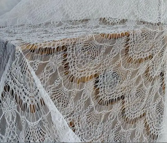 Ivory white French Eyelash Lace Fabric 150cm Blue Pink Diy Exquisite Lace Embroidery Clothes Wedding Dress Accessories RS1687 - Цвет: Ivory white