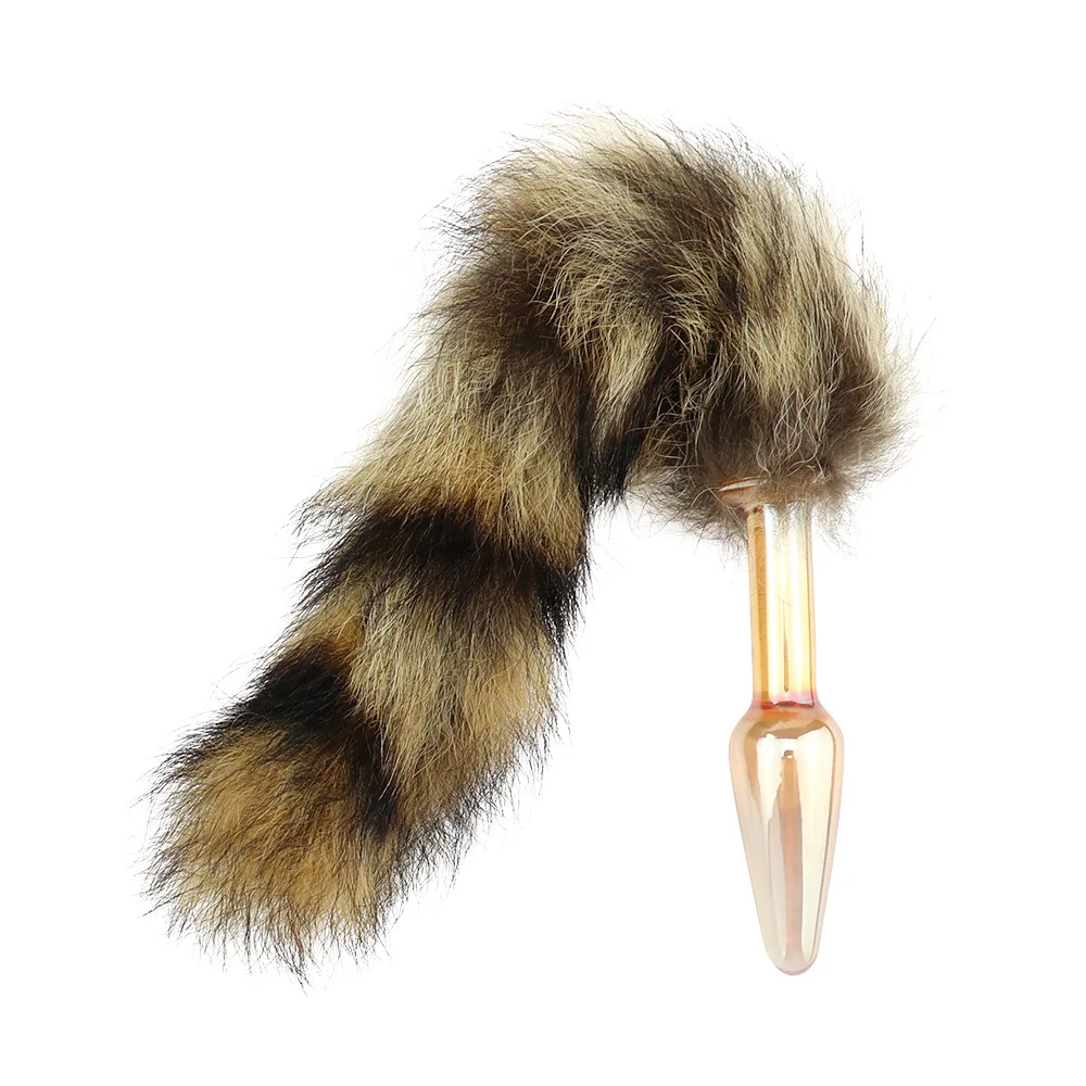 Анальная пробка с большими настоящими прозрачными лисьими хвостами