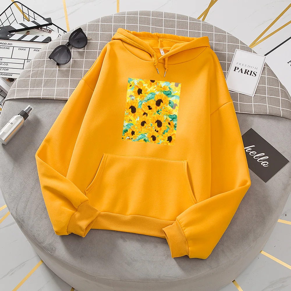 

Korean Style Winter Sunflower Hoodie Women Loose Harajuku Sweatshirts Fleece Streetwear Hoodies Pullovers Jerseys Mujer Oversize