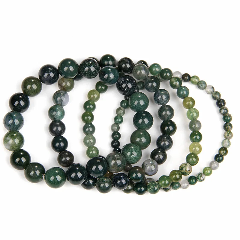 4/6/8/10mm Natural Stone Bracelet Moss Agates Round Beaded Bracelets Couple Energy Healing Yoga Bracelet Men Women Jewelry Gifts