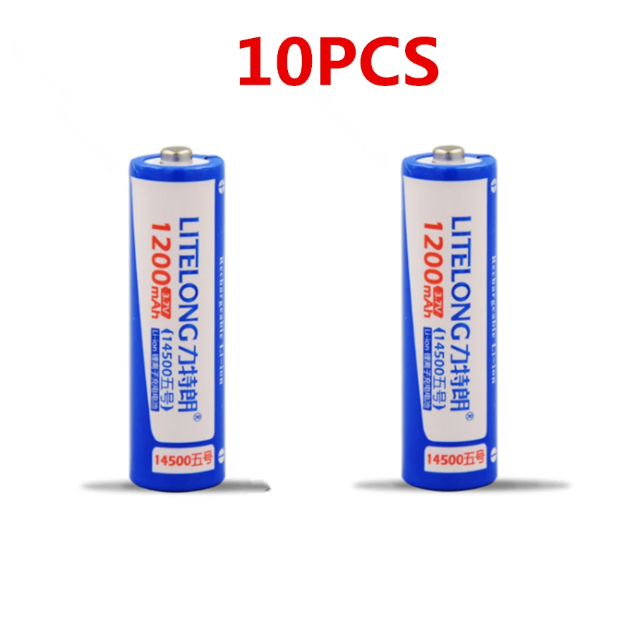 

10pcs/lot Large capacity 3.7V 14500 lithium battery 1200mAh AA rechargeable battery