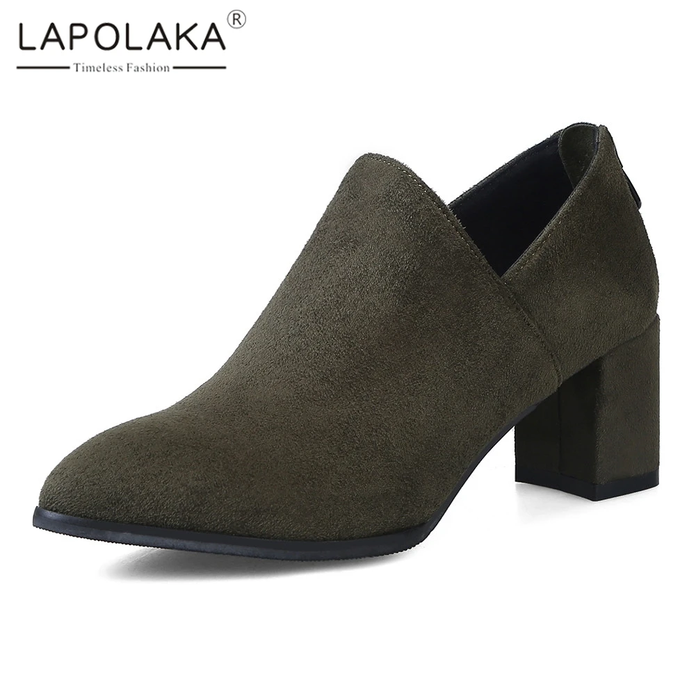 

Lapolaka 2019 Plus Size 33-48 Zip Up Ankle Boots Women Shoes Chunky Heel Concise Casual Spring Autumn Shoes Woman Boots