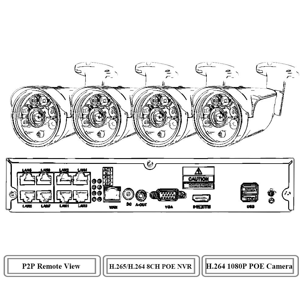 H.264 1080P LYVNAL 5mp 2mp 720p ip-камера poe kit h.265 8ch POE nvr комплект камеры безопасности poe bullet Водонепроницаемый p2p Открытый 4CH POE системный комплект - Цвет: H.264 1080P