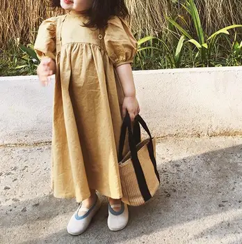 

Dojhonkids Summer Kids Girls A-Dress Ruffle Puff Sleeve Girls High Waist Princess Dance Dress Children's Clothing KOREA DESIGN