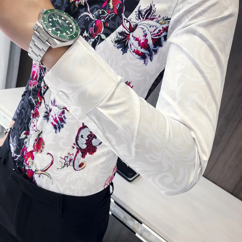 Осенняя рубашка с розами мужская длинным рукавом облегающая Необычные Рубашки