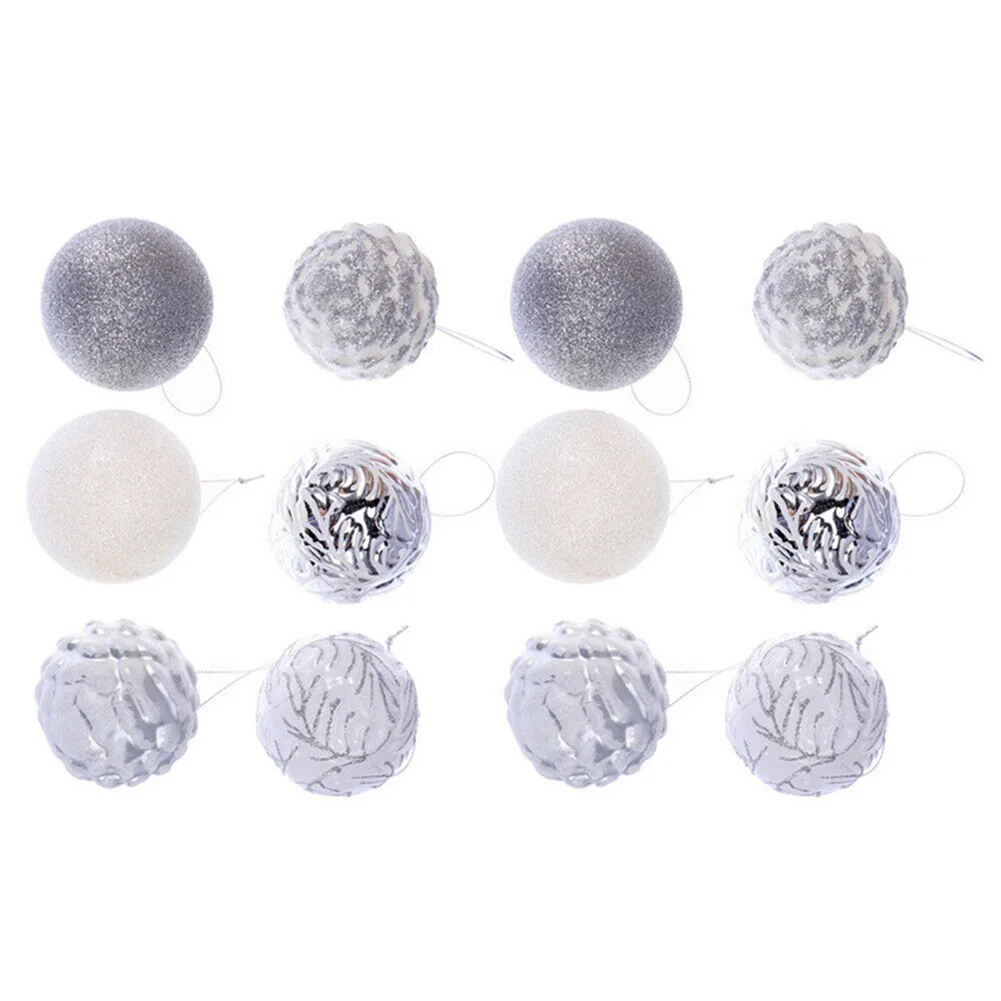 12Pcs/Set 7cm Christmas Ball Party Supplies Xmas Ornament for Home Window J2Y - Цвет: Silver white