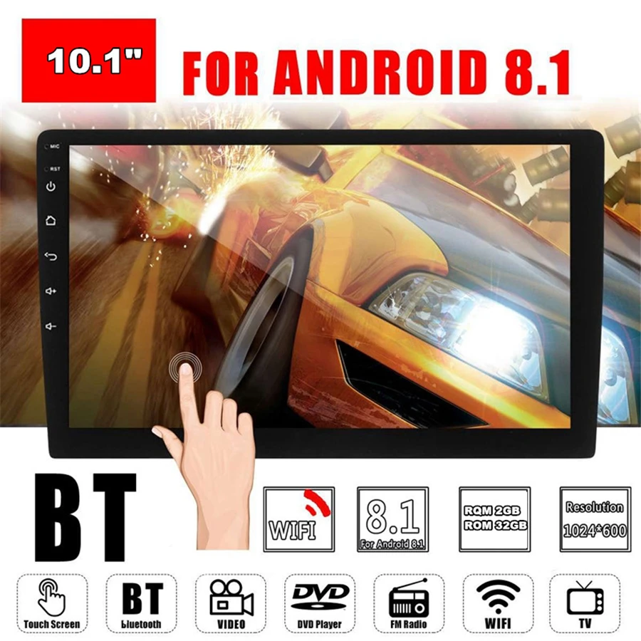Универсальный 1 Din Регулируемый Android 8,1 10," 1080 P четырехъядерный ОЗУ 2 Гб ПЗУ 32 Гб автомобильный стерео радио gps Wifi BT DAB Mirror Link OBD