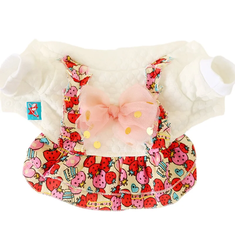 Милые платья для собак с большим бантом, клубника, щенок, кошка, платье осень-зима, Теплая юбка, одежда для домашних животных, платье принцессы для собак