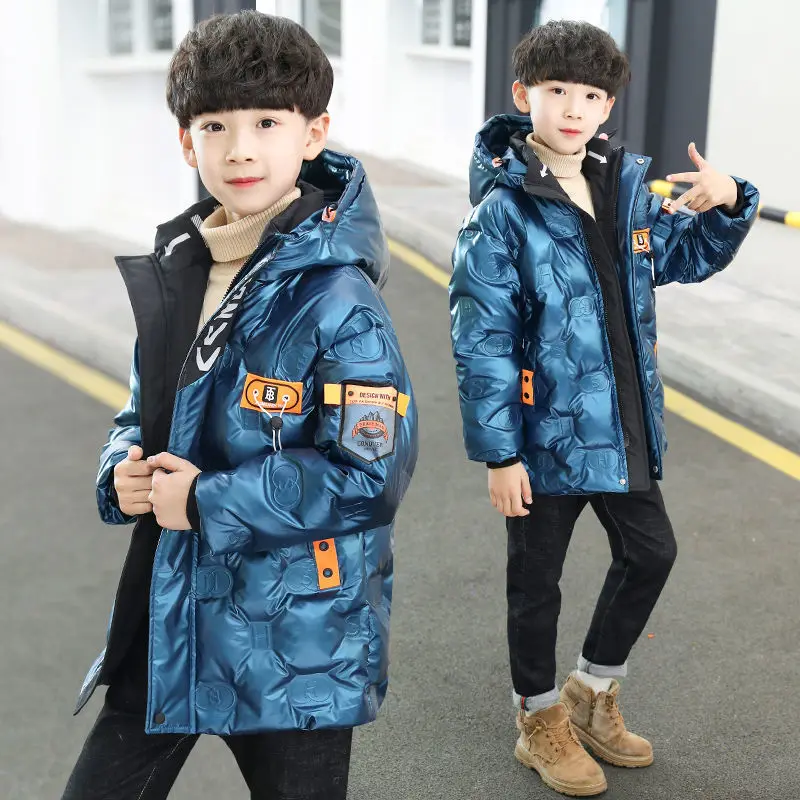 Winter Jacket For Boys Children'S Coat Fashion Hooded Warm Letters Print Teenager Clothes Outerwear Parkas Thicken High Quality