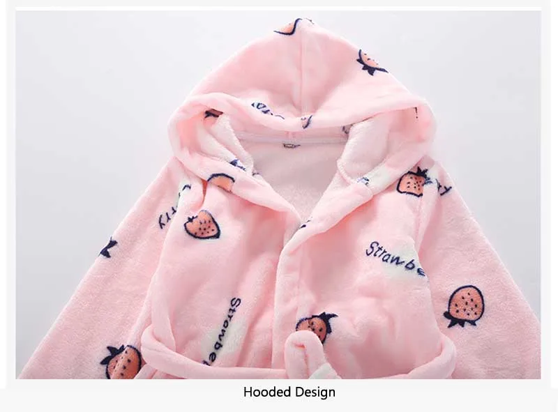 Cartoon Children Flannel Pajamas Boys Girls Robes Soft Thicken Hooded Bath Robes Long Sleeve Warm Lovely Child Home Clothing