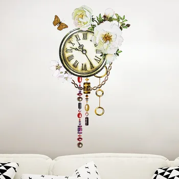 

Clock Watercolor Decorative Sticker Romantic Flower Butterfly Wall Stickers Creative Key Mural Art Home Decor TV Sofa Wall Decal