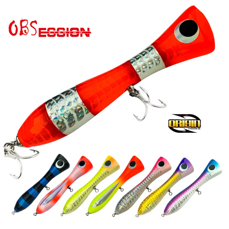 

OBSESSION 120g Surface Trolling Baits Topwater Handmade Wood Fishing Lure Deep SeaTackle With Origin Hooks Saltwater Crankbait