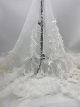 

2020 Shiny gold sequined fringe feathered long sleeve African ball gown, dubai bridal party gown fabric YYZ67899