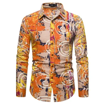 

Fashion Luxury Royal Shirt Korean Style Men Baroque Floral Print Chemise Homme Manche Longue Slim Fit Male Casual Dress Shirt