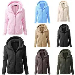 Женская одноцветная куртка из овечьей шерсти с капюшоном, пальто на молнии, флисовая куртка размера плюс 5XL, 2019 Весенняя модная