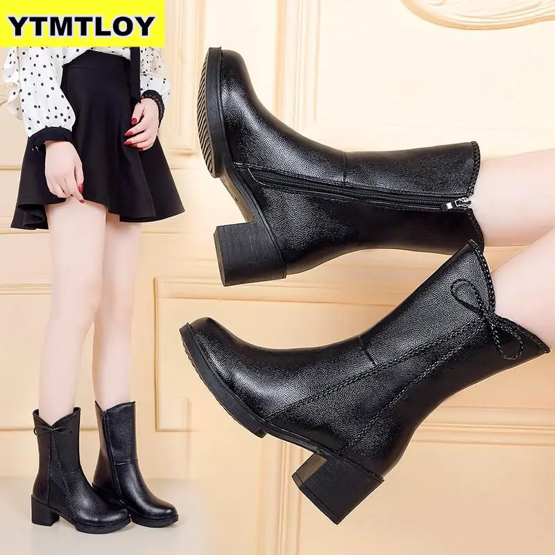 PU Leather Zipper women boots Fashion New boot for female Rubber boots women Design Non slip Wear resistant High Boots