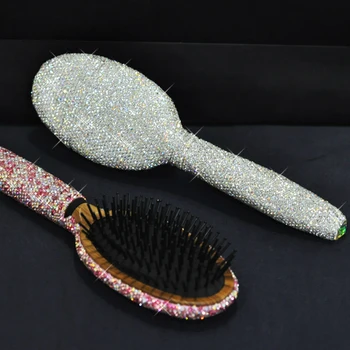 

Luxury Diamond Makeup Comb Creative Handmade Bling Rhinestone Massage Comb Wooden Portable Comb Girl Room desk Table Decor
