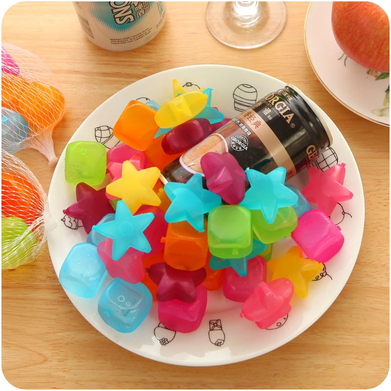 

20pcs Star Shaped Creative Ice Cube Outdoor Plastic Reusable Multicolour Ice Stone Party Physical Cooling Bar Tool