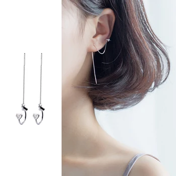 

Mocanie Radiant Zircon Romantic Love Hearts Authentic 925 Sterling Silver Clips Earring for Women Ear Line Fine Jewelry Two Wear