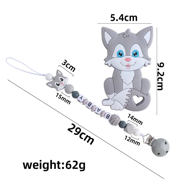 Kissteether Personalized Name Handmade Pacifier Clips Holder Chain Silicone Pacifier Chains Set Civet Cat Baby Teether Chain