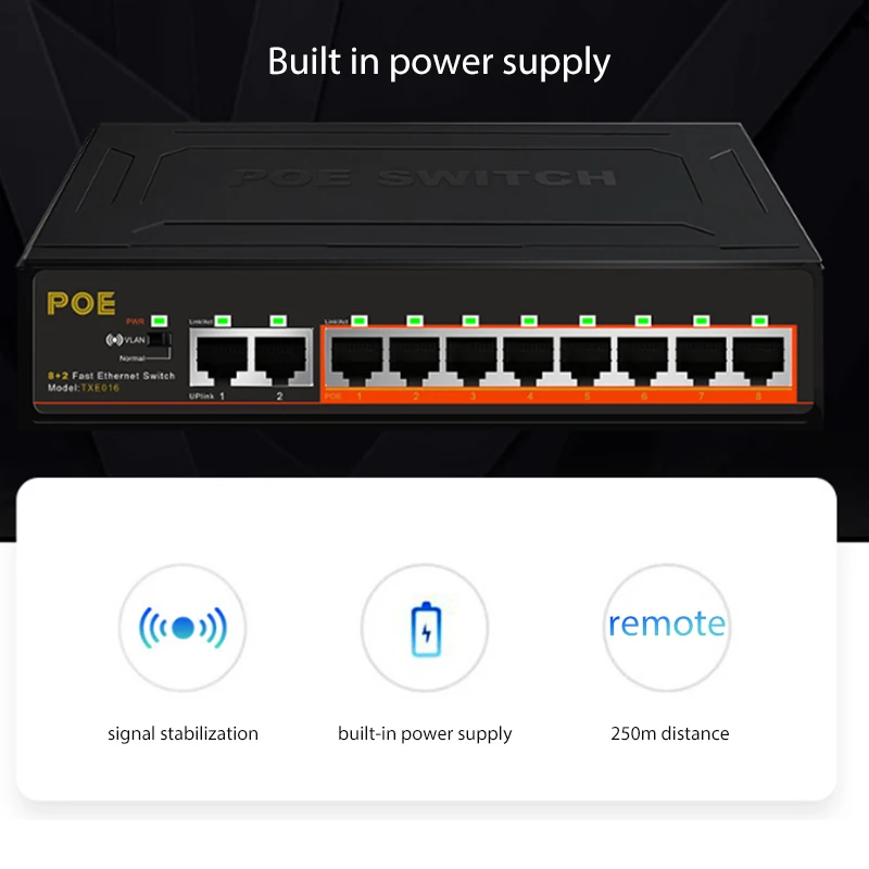 10 портовый коммутатор POE 100 Мбит/с 8 портов + 2 порта Uplink быстрый Ethernet переключатель