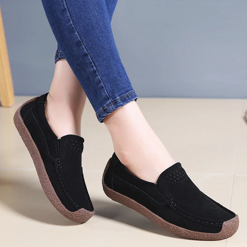 

New Style Autumn Shoes Women Flat Peas WOMEN'S Shoes Anti-slip Genuine Leather Snail Large Size Casual Mom Shoe