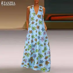 2019 летний женский сарафан ZANZEA женский Винтажный Длинный Vestidos цветочный принт богемные платья сексуальное Глубокий V женское платье-сарафан