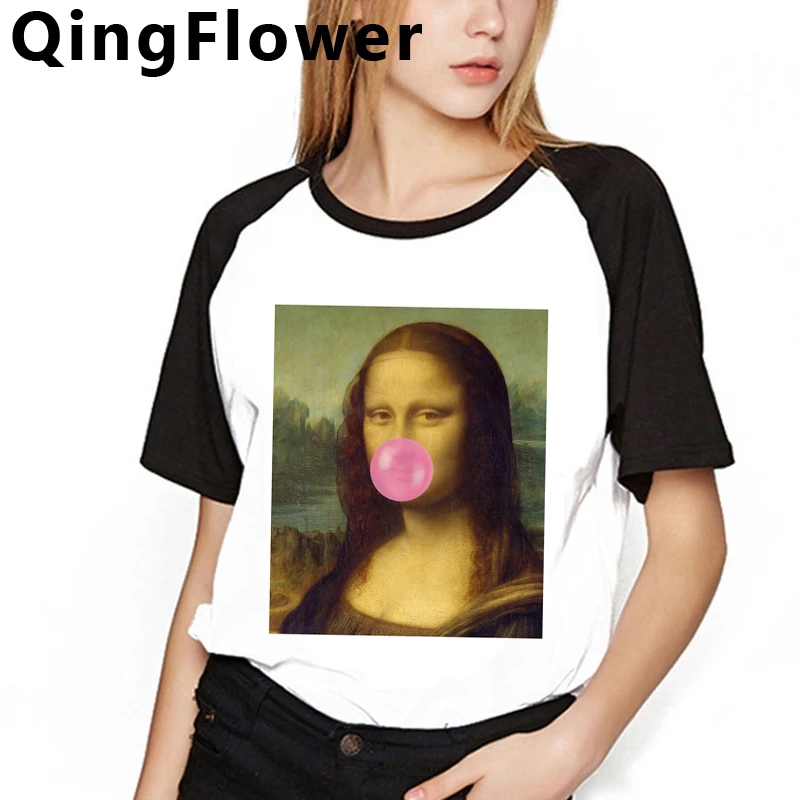 Harajuku Mona Lisa гранж забавная мультяшная Футболка женская Эстетическая Винтажная