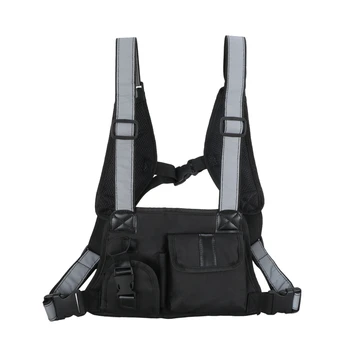 

Men Nylon Chest Rig Bag Hip Hop Unisex Streetwear Functional Multi-Function Chest Bag Strap Vest Bag Black + Gray