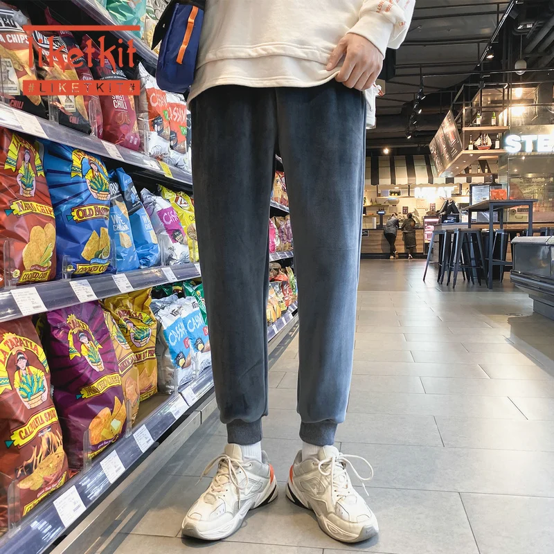 Liketkit, мужские зимние спортивные штаны,, одноцветные, свободные, двойной флис, толстые, теплые, шаровары, мужские, повседневные, уличная одежда, штаны для бега