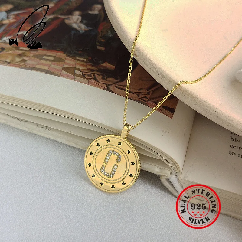 

Pendant Necklace 925 Sterling Silver Round Disk Gold Chain Boho Personalized Collares Largoscolier Femme Joias Feminina Joyas