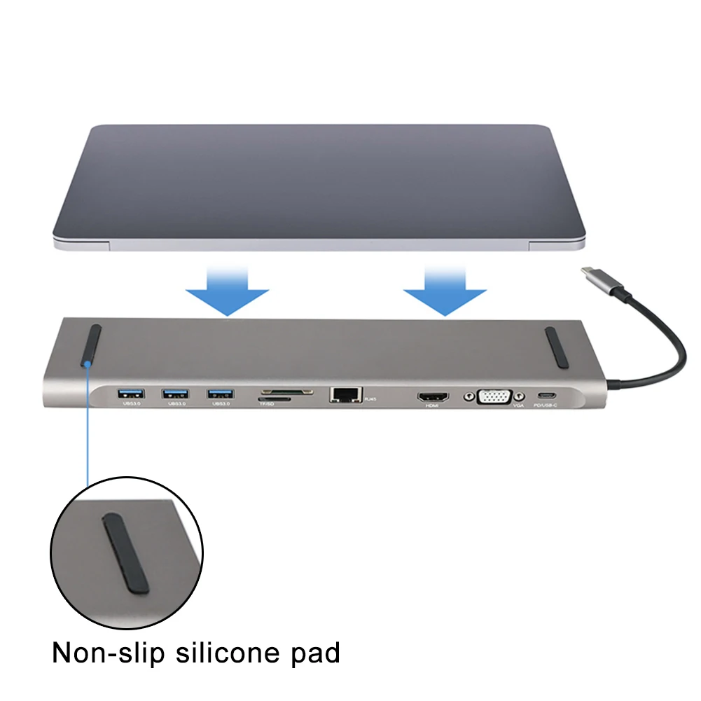 10 в 1 USB 3,0 USB C концентратор к HDMI 4K для Macbook Pro 3 порта USB C концентратор с концентратором 3,0 PD TF SD ридер для ноутбука type C