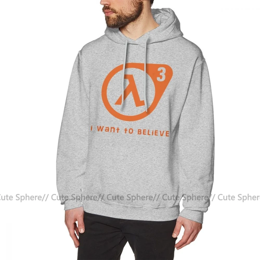 Толстовка с капюшоном Half Life 3 I Want To Believe, Свободный пуловер с капюшоном, длинная Хлопковая мужская серая толстовка с капюшоном - Цвет: Gray