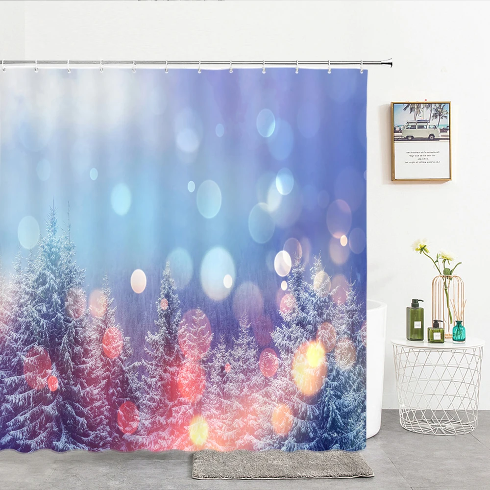 Christmas Trees Decor Bathroom Curtains New Year 2021 Xmas Shower