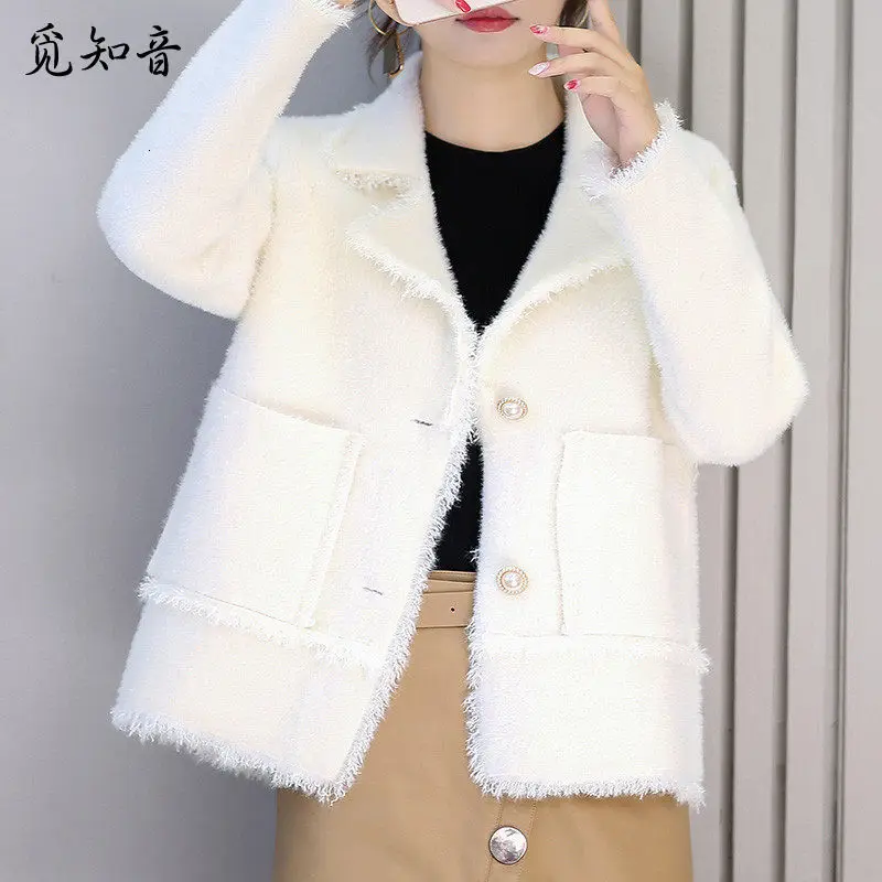 Женская Осенняя однобортная шуба из искусственного меха норки с V-образным