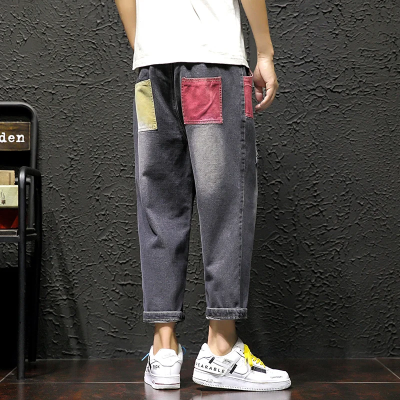 Casual Jeans Men Patchwork Ankle-Length Straight Loose Plus Size Jeans PSMJ56 Casual Jeans Men Patchwork Ankle-Length Straight Loose Plus Size Jeans PSMJ56