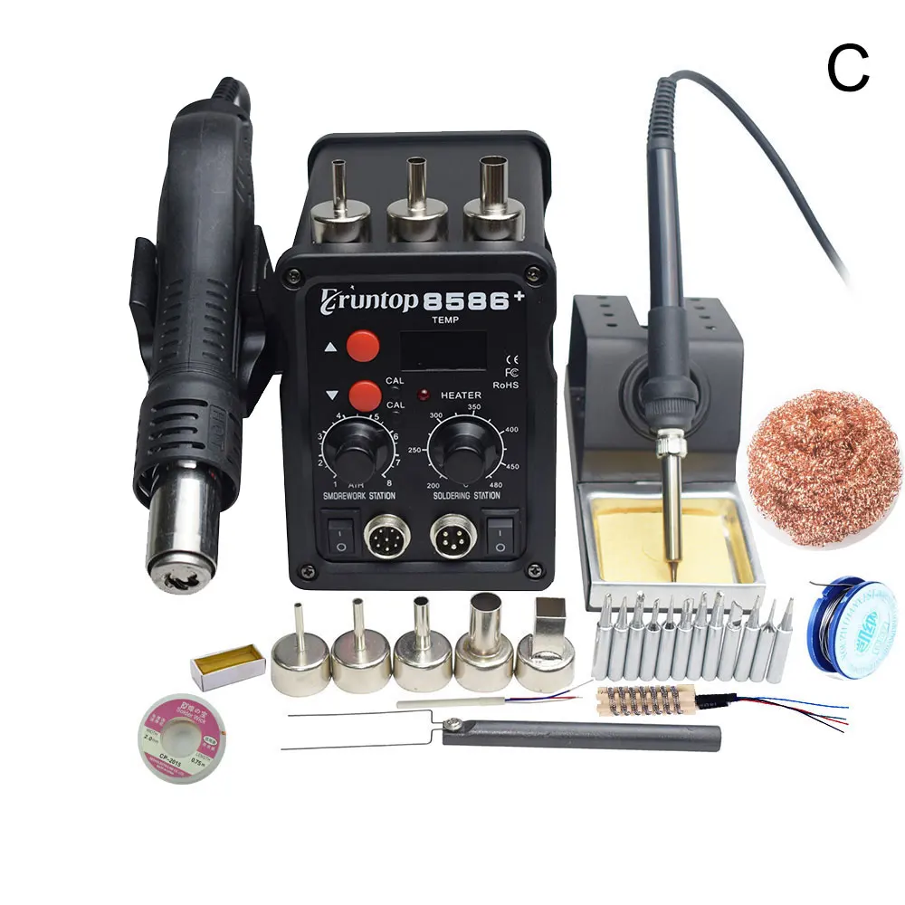 C 1 комплект с цифровым дисплеем Eruntop 8586+ Электрические паяльники+ фена SMD паяльная станция модернизированная с 8586 - Цвет: C