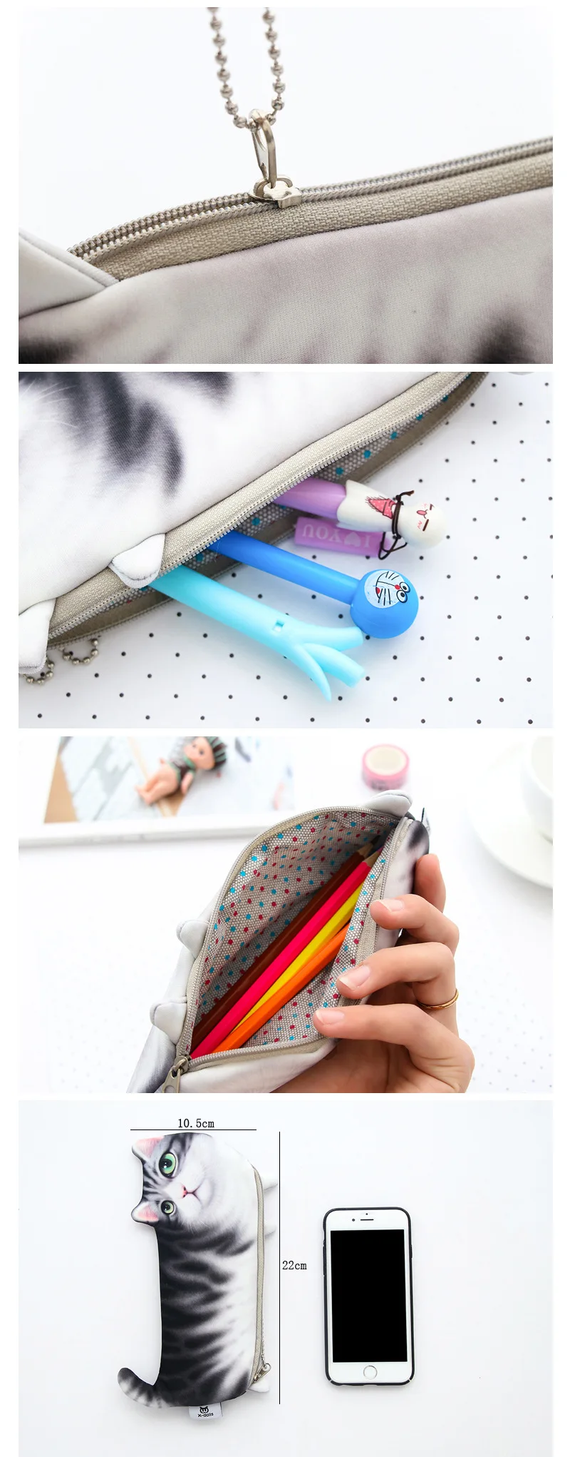 NEW Kawaii Novelty Simulation Cartoon Cat Pencil Case Soft cloth School Stationery Pen Bag Gift for Girl Boy Student Coin bag