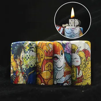 

Retro Kerosene Lighter Outdoor Barbecue Windproof Lighter Men's Gift Cigar Lighter Metal Digital Color Printing Lacquer