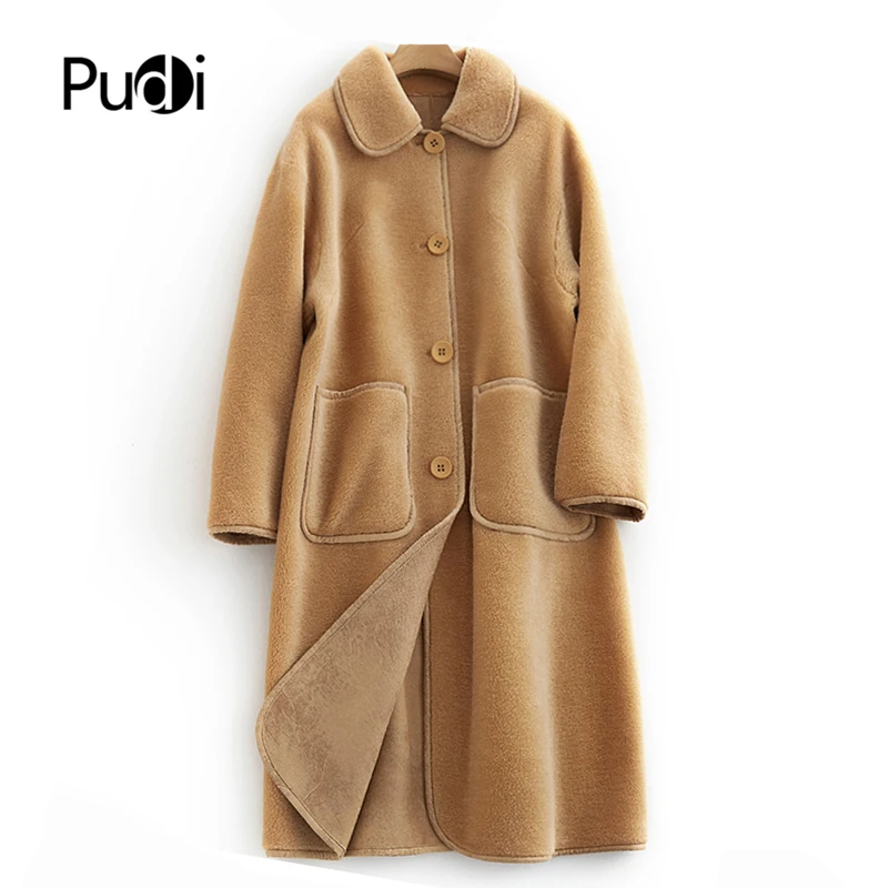 

PUDI women winter real wool fur coat jacket female girl sheep shearing coats lady long fur parka trench V2006