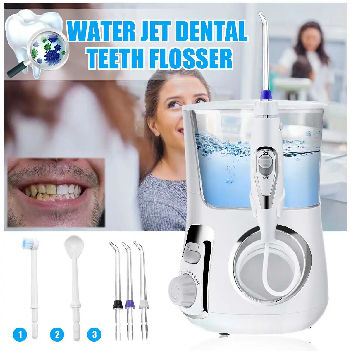 

600ml Water Dental Flosser 10 Pressure Floss Massage Electric Oral Irrigator Care Water Toothbrush Dental SPA with 5pcs Tips