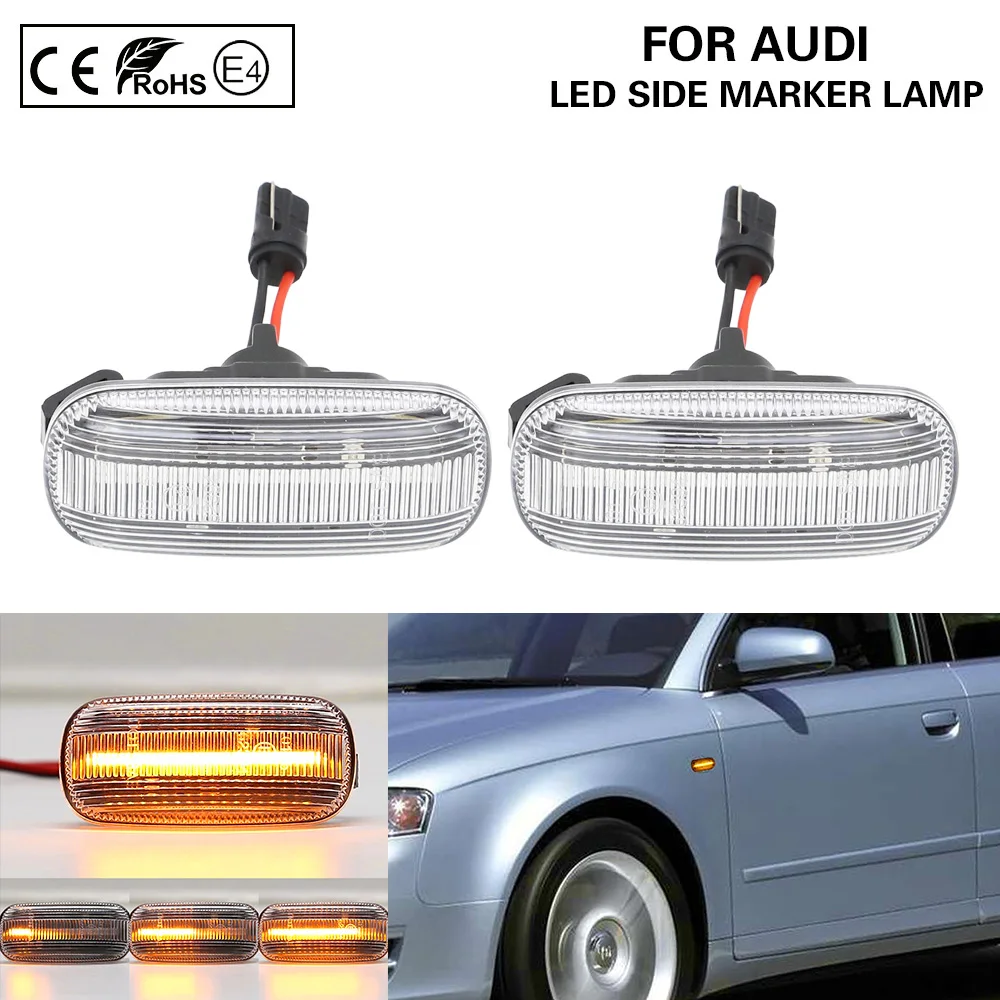 

2xPCS Dynamic Flowing Clear LED Side Marker Turn Signal Light Lamp for Audi A4 S4 TT A3 A6 S6 C5 A8