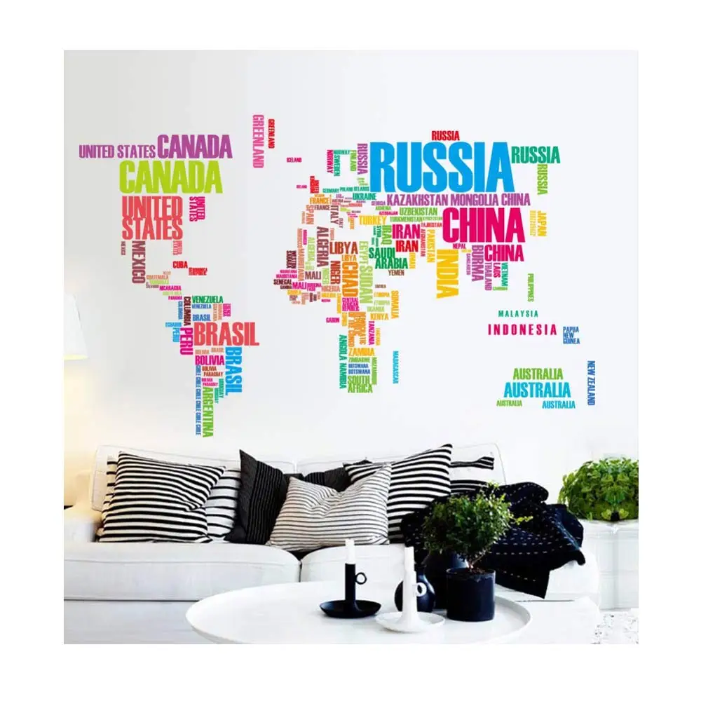 Русские буквы карта мира настенная наклейка съемная Настенная Наклейка сделай