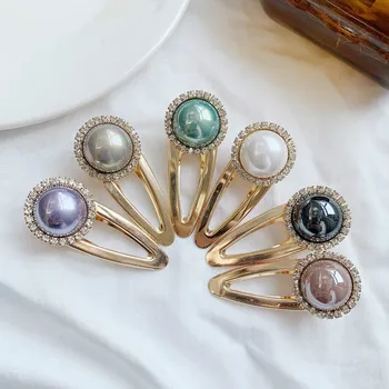 

Fashion New Short Pearl Rhinestone Hair Clip Multi-color Fashion Creative Does Not Hurt Clip Hair Styling Accessories 6CM