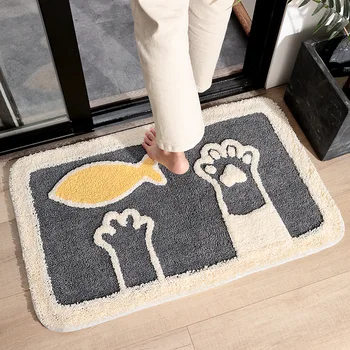 

4 New Thickened Cartoon Doormat Household Water-absorbing Anti-skid Foot-pad Foot-pedal Baathom Carpet Set Dog Cat Pattern Mat