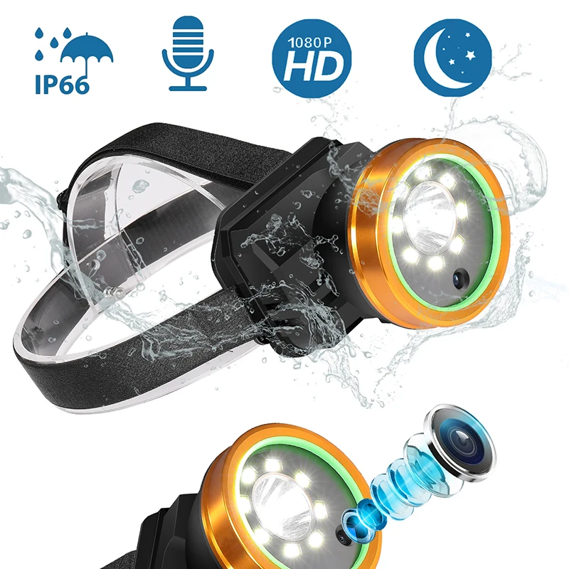 

Headlight Video Camera Recorder and Light HD 1080P IP66 Waterproof 8 LED Lights for Outdoor Camping Hiking Sports So On