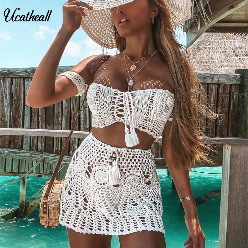 Crochet Tassel Sexy Two Piece Skirt Set 